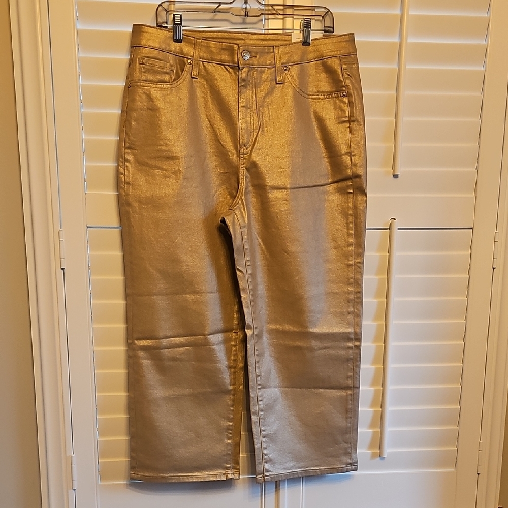Chico's Metallic Gold High-Rise Straight Crop Pants